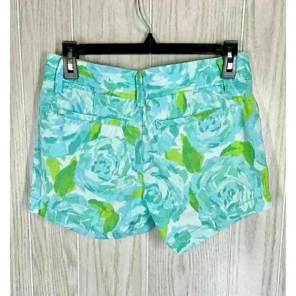 Lilly Pulitzer Shorts Size 00 Blue The Callahan Floral Cotton Chino Rose Print - Picture 4 of 10